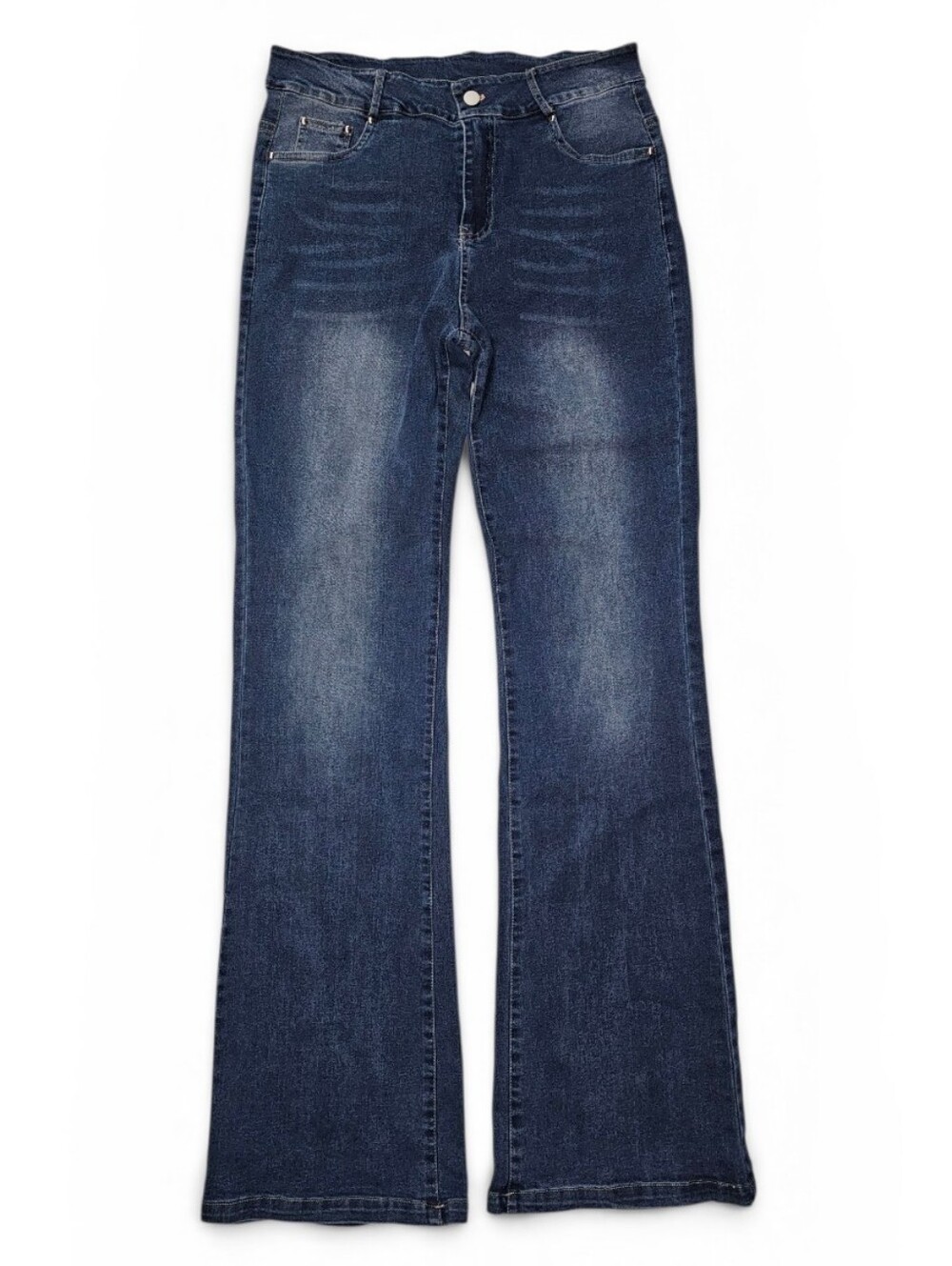 Shein Blue Jeans. Relaxed (stretch) fit, flared and long legged.
